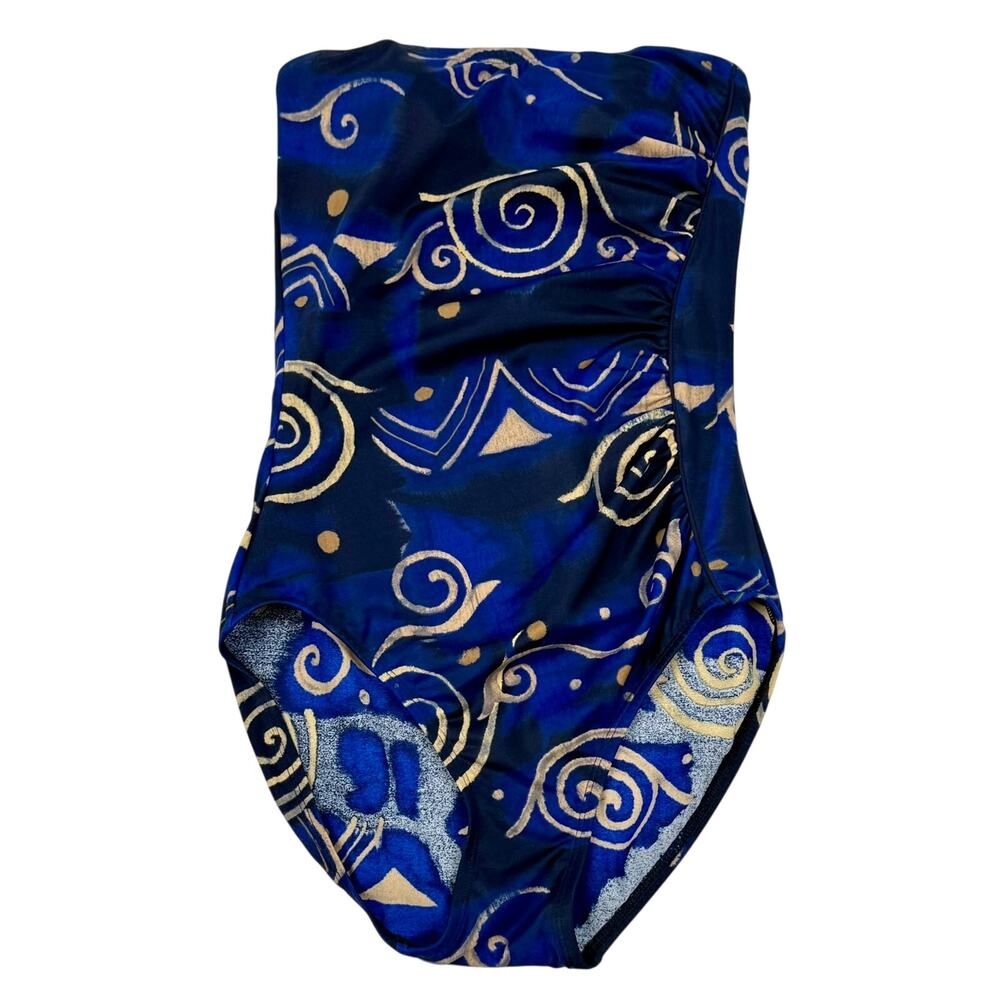 Stella del Mare Collection Vintage 90s Abstract Strapless One-Piece Swimsuit 12
